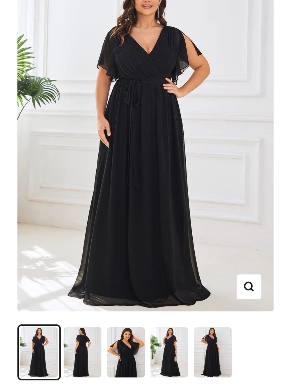 Ever Pretty Black V-Neck Chiffon Maxi Dress with Tie Waist